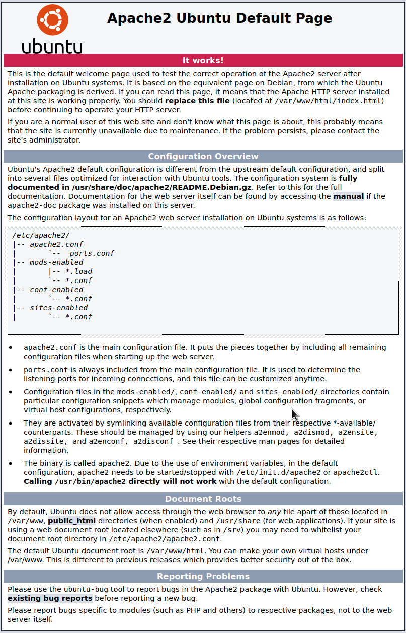 Apache2 Ubuntu Default Webpage port 80